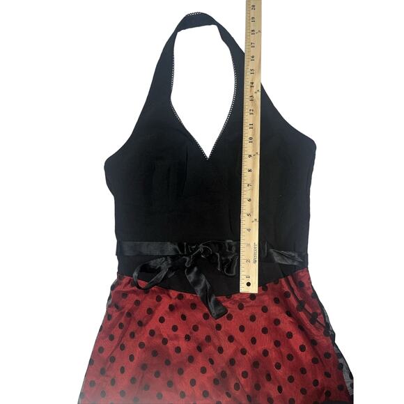 Vintage Rampage Juniors Sz 7 Red Black Polka Dot Halter Dress 50s Inspired - Picture 8 of 15